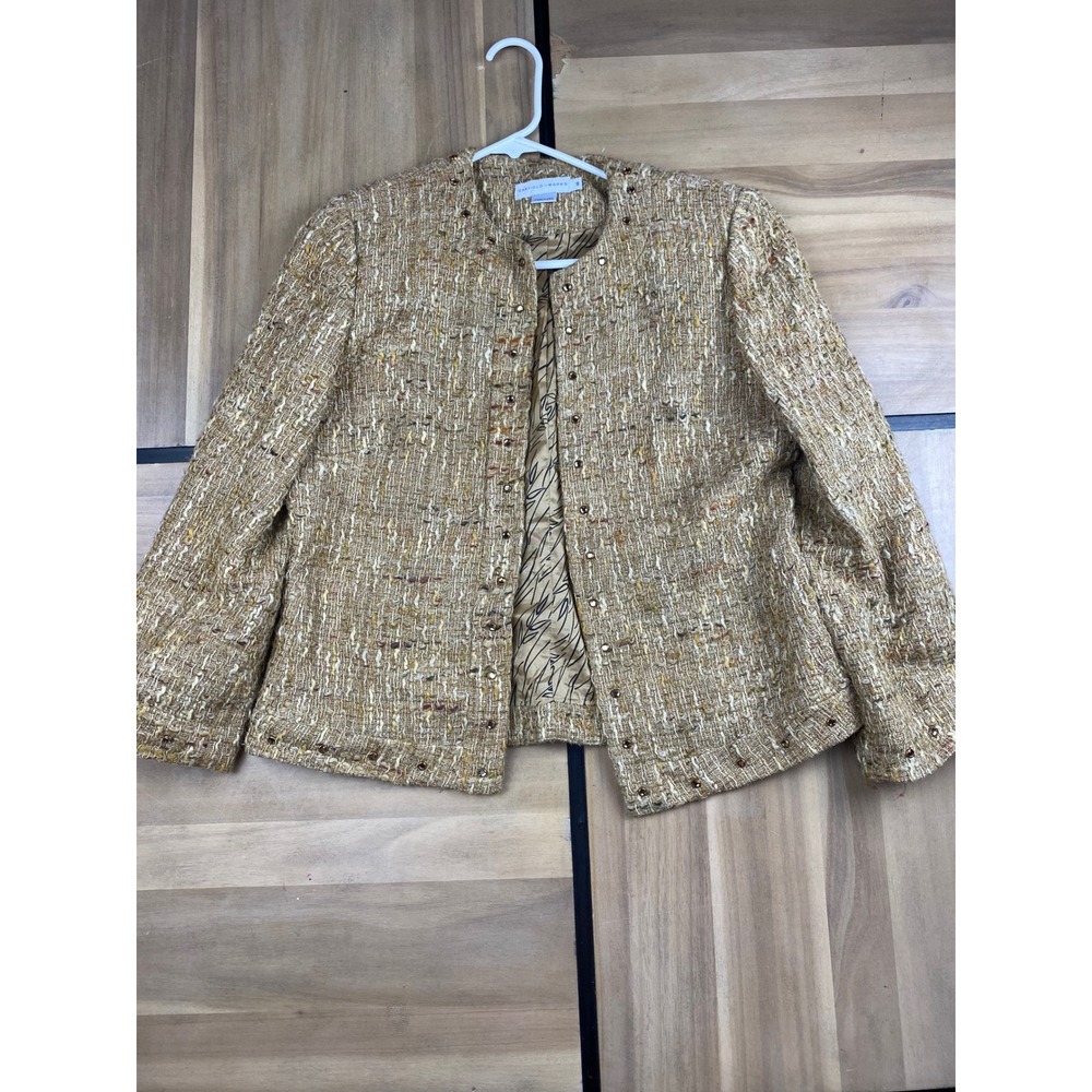 Garfield & Marks Tweed Blazer Gold‎ Studded Trim Career Jacket Size 8